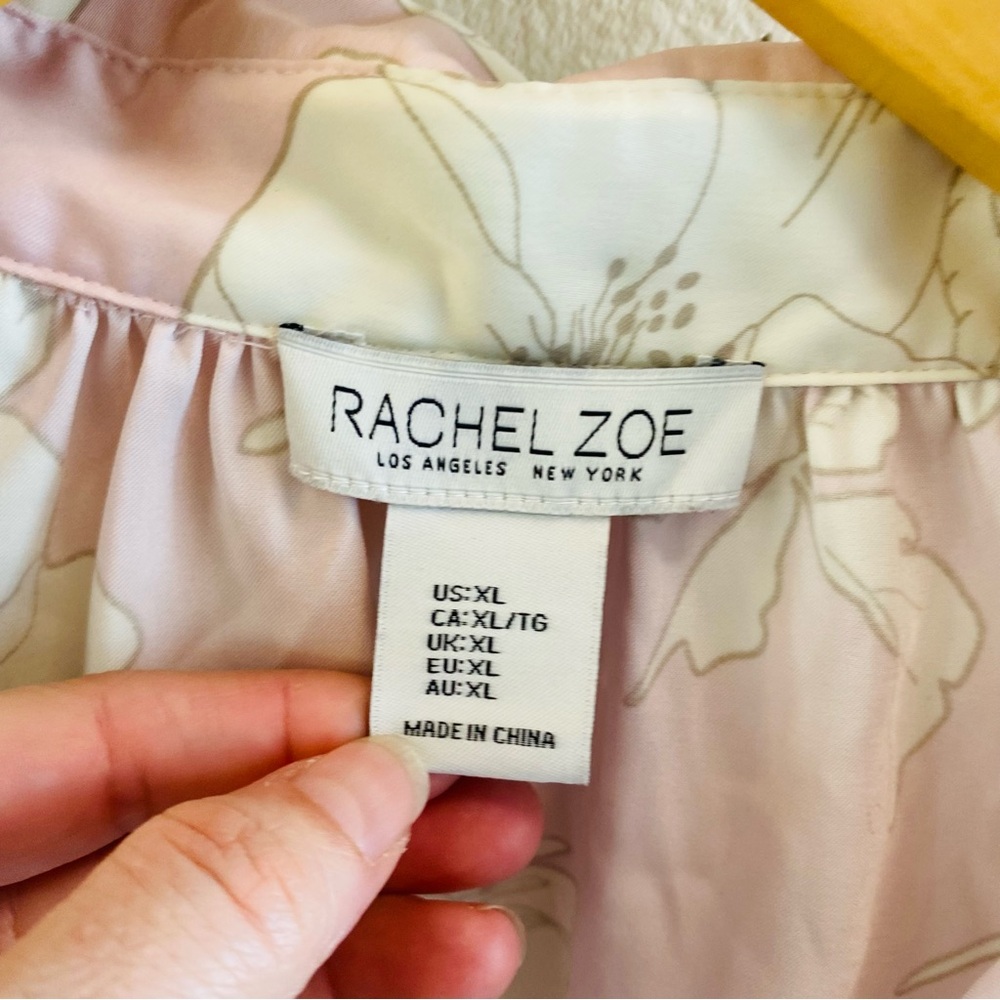 RACHEL ZOE Light Pink Green Silky Floral Button Down - Picture 4 of 5